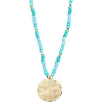 Nordstrom Hammered Coin Pendant Beaded Necklace in Turquoise- Gold at Nordstrom