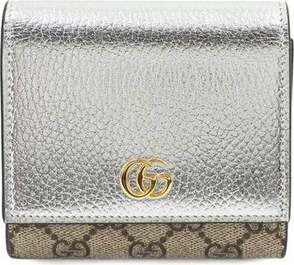 Gucci Silver Beige Canvas Leather Wallet (Bi-Fold) (Pre-Owned)