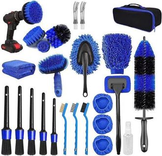 No Brand Juego De Limpieza Para Coche De 25 Piezas - Cepillos De Limpieza Para Coche - Limpieza Interior Y Exterior - Cepillos De Microfibra Suave - Mango Ergo