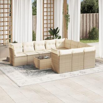 vidaXL Set De Sof&aacute;s De Jard&iacute;n 11pzas Con Cojines Rat&aacute;n Sint&eacute;tico Beige Vidaxl