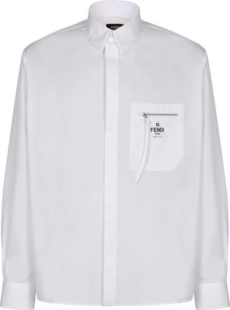 Fendi Overhemden, Heren, Wit, XL, Katoen, Boxy Katoen Poplin Overhemd