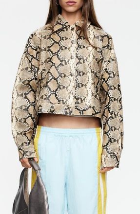 Lioness Angel Faux Snakeskin Jacket in Camel at Nordstrom, Size X-Large