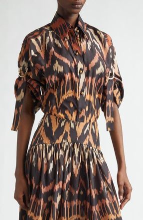Zimmermann Aster Ikat Print Relaxed Silk Button-Up Shirt in Charcoal Ikat at Nordstrom, Size 2