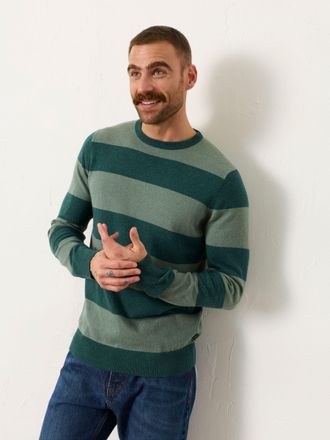 Fat Face FatFace Rye Emerald Green Tonal Stripe Crew Jumper