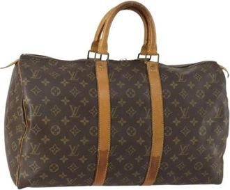 Louis Vuitton Tweedehands Canvas Louis Vuitton tassen - Dames - Vintage Weekendtas - Bruin - ONE Size - Vintage