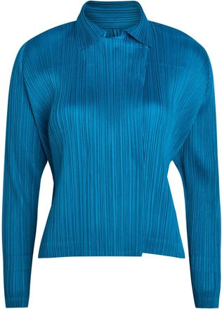 Pleats Please Issey Miyake Pleated Double-breasted Woven Shirt - Blue - 5