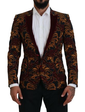 Dolce & Gabbana Mens Baroque Print Velvet Blazer Model Kos2113 - Black