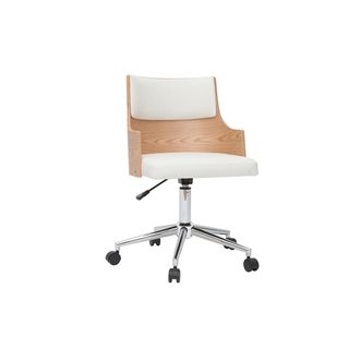 Miliboo Miliboo - Silla De Escritorio Moderna Blanca Y Madera Clara Con Coj&iacute;n Integrado Mayol