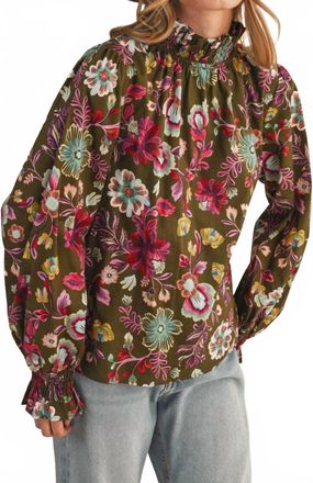 Merci Say It With Flowers Top In Ash Olive