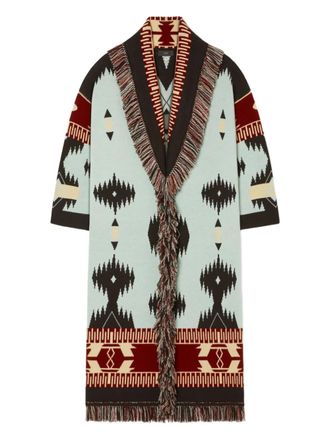 Alanui Icon jacquard fringed cardi-coat - women - Virgin Wool - S - Blue