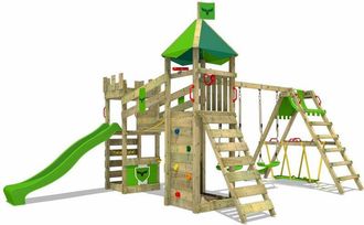 Fatmoose Parque Infantil De Madera Riverrun Con Columpio Surfswing Y Tobog&aacute;n Casa De Juegos De Jard&iacute;n Con Arenero Y Escalera Para Ni&ntilde;os - Verde Manzana - Fatmo