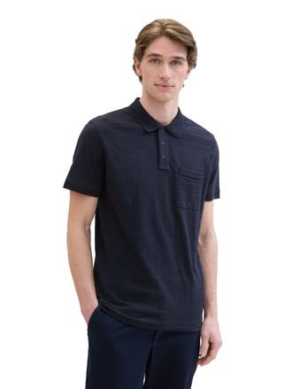 Tom Tailor Poloshirt TOM TAILOR, Herren, Gr. M, blau (sky captain blau), Jersey, Obermaterial: 100% Baumwolle, Strukturmuster, regular fit taillenbedeckt, ohne A
