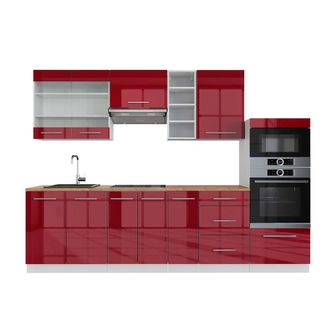 Vicco Mueble De Cocina Fame-line, Burdeos Brillo Intenso/blanco, 280 Cm, Et Roble, Vicco