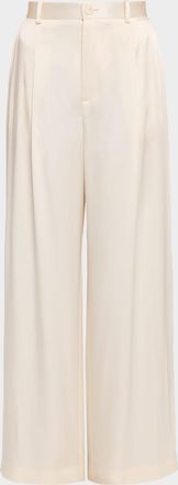 Sally Lapointe Satin Relaxed-Leg Pleated Pants