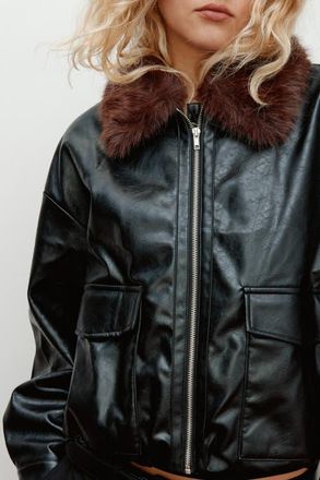 H&M Fluffy-collared Jacket in Black/brown at Nordstrom, Size Xx-Small