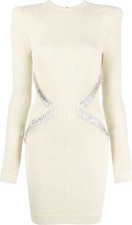 Balmain embroidered ribbed-knit mini dress - women - Viscose/Polyester - 42 - Yellow