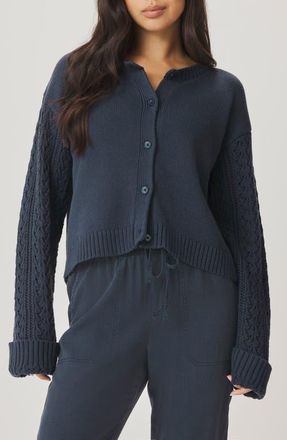 Splendid Gracie Cable Stitch Sleeve Cardigan in Mood Indigo Blue at Nordstrom, Size X-Large