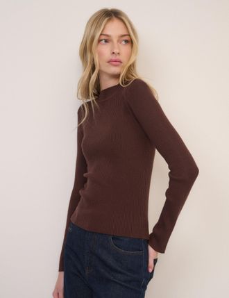Nobody's Child Brown Ribbed Knitted Mock Neck Top