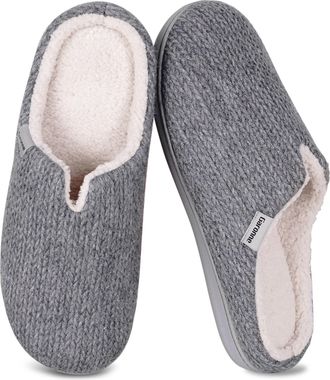 Garonne Womens V-Neck Slippers with Memory Foam and Wool-Like Lining, Womens Slip-On Slippers for Bedroom Indoor/Outdoor, gray, 2.5/3 UK
