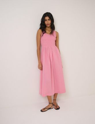 Nobody's Child Pink Ruched Sleeveless Kinsley Midi Dress