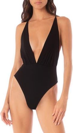 Maaji Safari Plunge One-Piece Swimsuit in Black at Nordstrom Rack, Size Medium