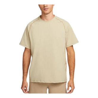 Nike Mens Nike Solid Color Alphabet Printing Round Neck Pullover Short Sleeve Khaki T-Shirt DQ4819-250