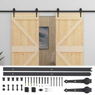 vidaXL Puerta Corredera 2 Pcs Natural Y Negro Madera De Pino Maciza Vidaxl