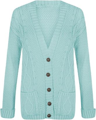 Maya Plus Size Womens Button Long Sleeve Pocket Top Ladies Knitted Cardigan (Aqua, 14-16)