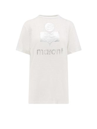 Isabel Marant Linen T-Shirt With Laminated Logo On The Front-Donna