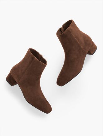 Talbots Perla Suede Block Heel Ankle Boots - Dark Walnut - 7M Talbots