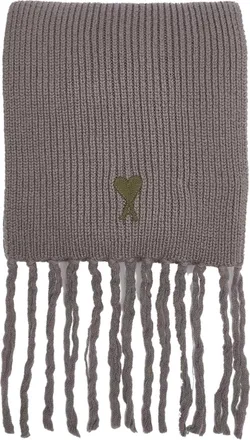 Ami Logo-Embroidered Virgin Wool Scarf - Gray