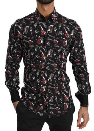Dolce & Gabbana Black Musical Instrument Slim fit Mens Shirt
