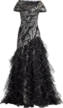 Tadashi Shoji Abito lungo con ruches - Nero