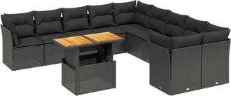 vidaXL Set De Sof&aacute;s De Jard&iacute;n 11 Pzas Y Cojines Rat&aacute;n Sint&eacute;tico Negro Vidaxl