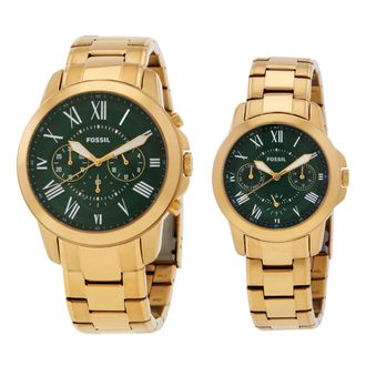 Fossil Grant Chronograph Quartz Green Dial Watch Set FS6201SET