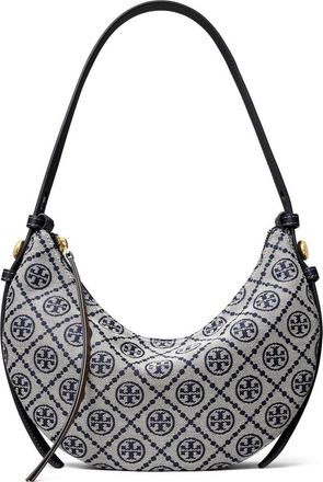 Tory Burch Romy T Monogram Half Moon Shoulder Bag in Tory Navy at Nordstrom