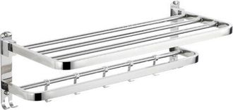 OEM Toallero Plegable De Pared De Doble Capa De 60 Cm, Fabricado En Acero Inoxidable, Con 5 Ganchos Y Estante Multifuncional Para Ba&ntilde;o, Color Plata