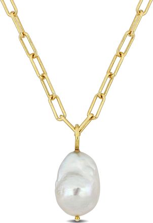 Mimi & Max 13-14 MM Natural Shape Cultured Freshwater Pearl and 3.5 MM Oval Link Necklace in 18k Gold Plated Sterling Silver (18 Inches)