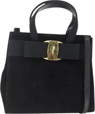 Ferragamo Pre-owned Handbags, female, Black, Size: ONE SIZE Pre-owned Suede Handbag