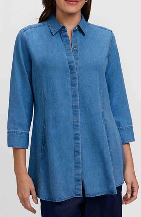 Foxcroft Cici Denim Tunic in Medium Wash Blue at Nordstrom, Size 14