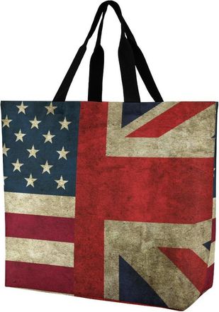 Generic Vintage U.S. Flag Reusable Shopping Bags One Shoulder Grocery Tote Bag Waterproof Big Purse for Work Travel