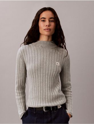 Calvin Klein Jeans Calvin Klein Womens Woven Monologo Turtleneck Sweater - Grey - XS