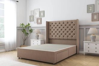 Sloomy Dior Plush Divan Bed Base 2 Drawers - 54 Wingback Headboard in Taupe | Size: King
