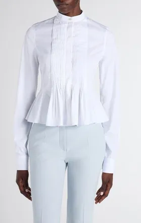 Alexander McQueen Pleated Cotton Poplin Peplum Shirt in White at Nordstrom, Size 12 Us
