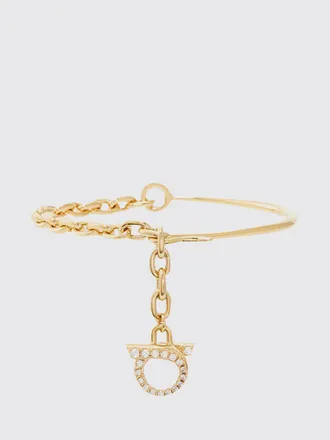 Ferragamo Logo Detail Brass and Glass Bracelet