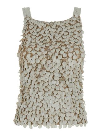 P.A.R.O.S.H. Beige Sleeveless Rhinestoned Top In Tech Fabric Stretch Woman