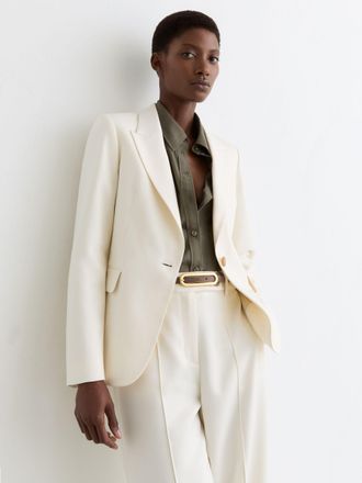 Reiss Cream Petite Single-breasted Tailored Blazer, 14