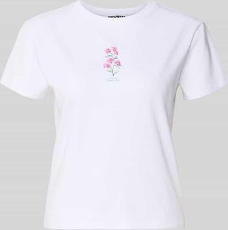 Review Schmal geschnittenes T-Shirt aus Baumwollmix mit Blumen-Print in Weiss, Gr&ouml;&szlig;e XL