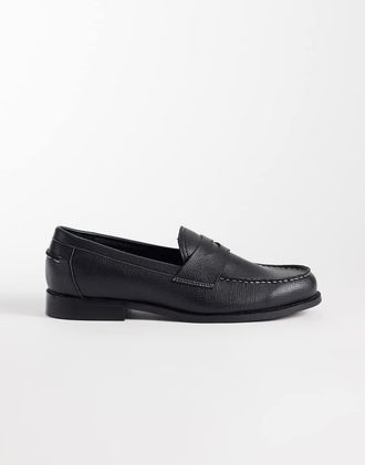Asos Mocassini in saffiano nero con morsetto e cuciture a contrasto
