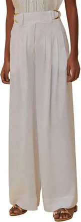 Farm Rio Linen-Blend Off-White Linen Low Waist Pants